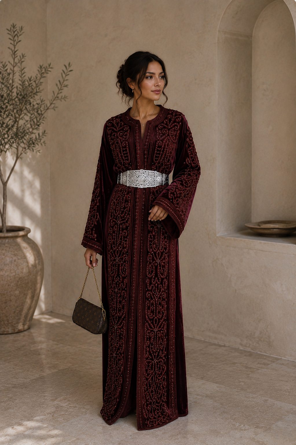 Imane: bordeaux takchita met zilveren riem