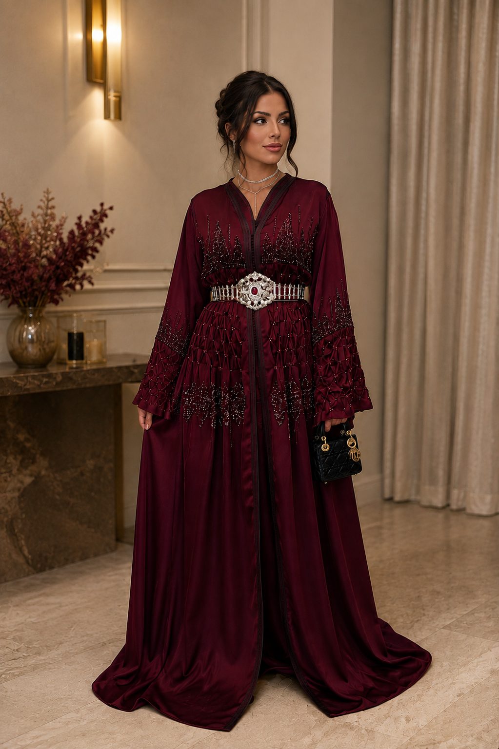 Rania: bordeaux takchita met goudborduursel